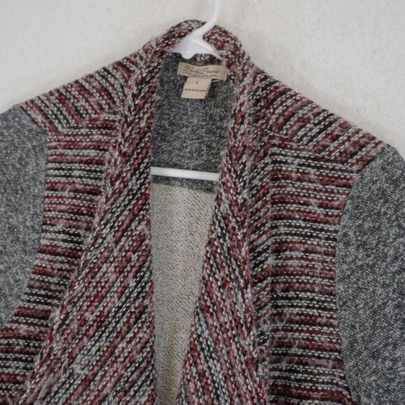 Lucky Brand Patchwork Heather Gray Red Cardigan Sweater Large Tweed Wool Acrylic - Picture 4 of 9